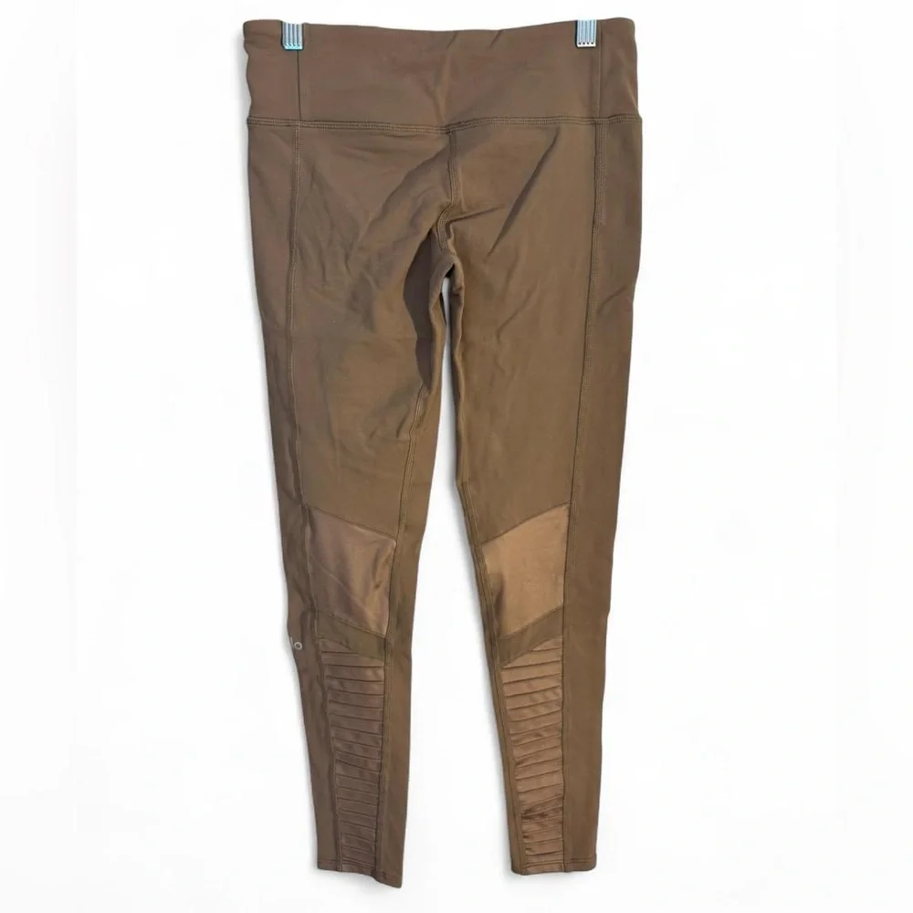 ALO Yoga Moto Legging Size Small Taupe Ribbed Panel High Waist